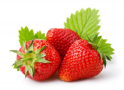 Sticker Drei Erdbeeren mit Stielen und Blättern