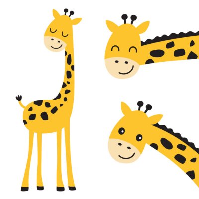 Drei lächelnde Giraffen mit schwarzen Flecken