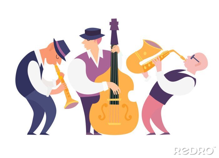 Sticker Drei Mitglieder einer Jazzband bunte Grafik