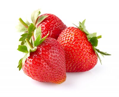 Sticker Drei prächtige Erdbeeren auf weißem Hintergrund