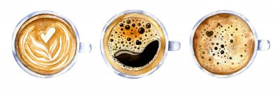 Sticker Drei Tassen Kaffee Aquarellzeichnung