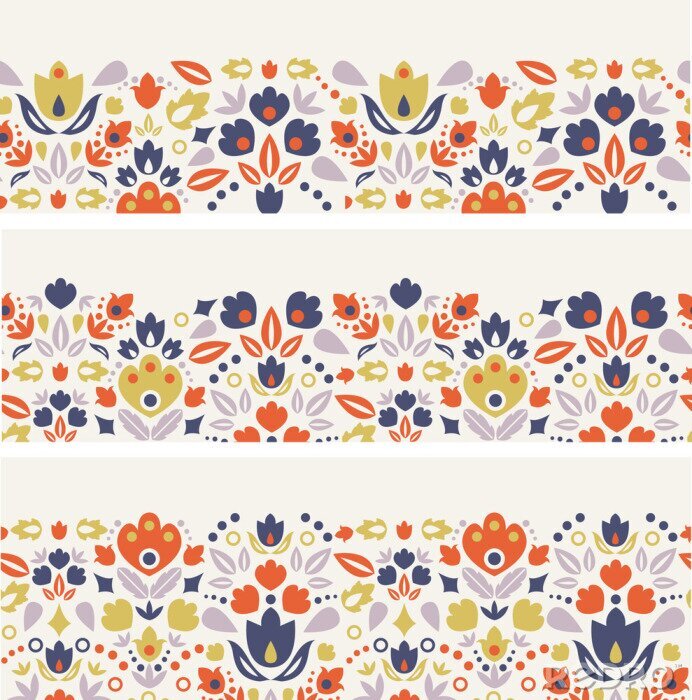 Sticker Drei Vektor ornamentalen Folk Tulpen horizontale nahtlose Muster
