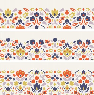 Sticker Drei Vektor ornamentalen Folk Tulpen horizontale nahtlose Muster