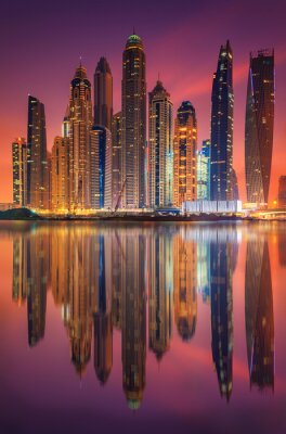 Sticker Dubai Stadtpanorama bei Nacht