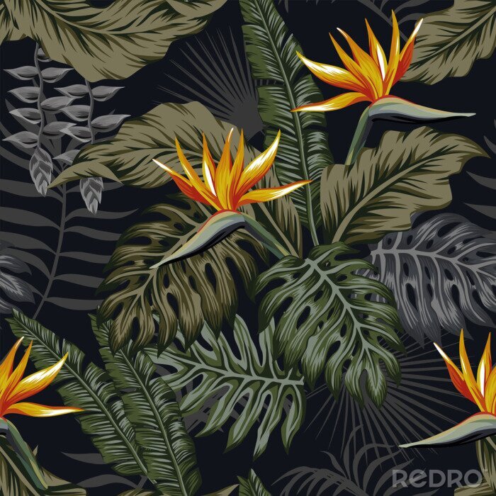Sticker Dunkle Tropen mit exotischen Blättern