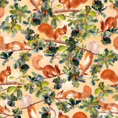 Tapete Eichhörnchen und Eiche