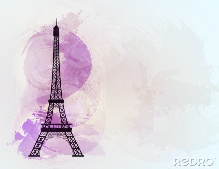Sticker Eiffelturm auf buntem Hintergrund. Symbol der Liebe und Romantik. Paris Sehenswürdigkeit. Abbildung.