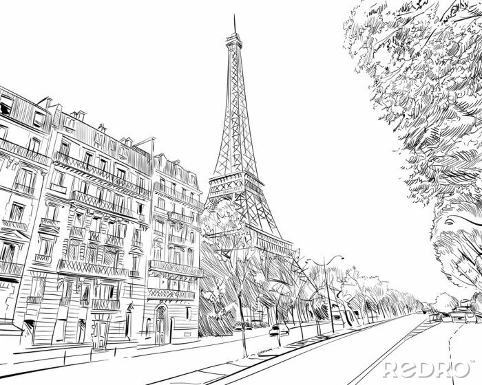 Sticker Eiffelturm Vektor Skizze. Paris, Frankreich. Hand gezeichnete vektorabbildung