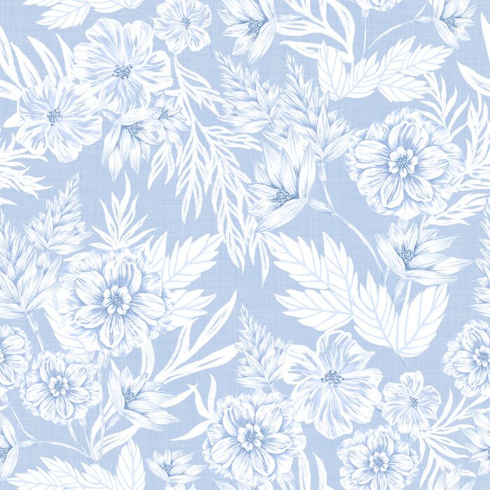 Sticker Ein blauer Garten mit verschiedenen Blumenarten