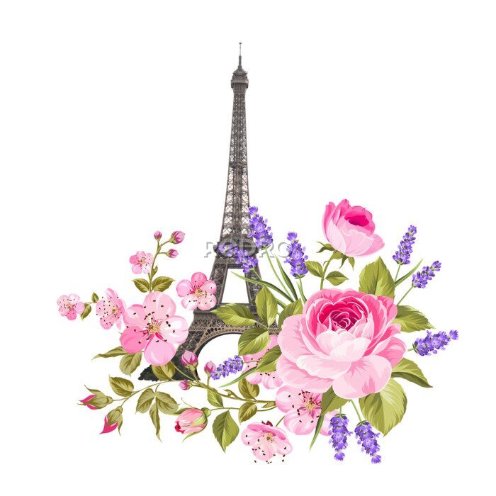Sticker Ein Blumenkranz am Eiffelturm