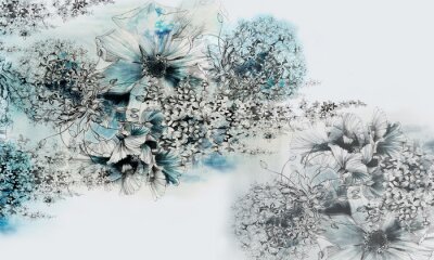 Ein elegantes Thema mit Blumen und blauer Farbe