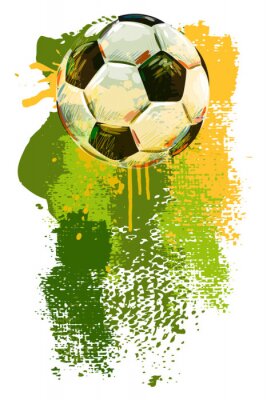 Sticker Ein Fußball vor einem Farbklecks-Hintergrund