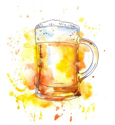 Sticker Ein Krug Bier mit Schaum Aquarellzeichnung