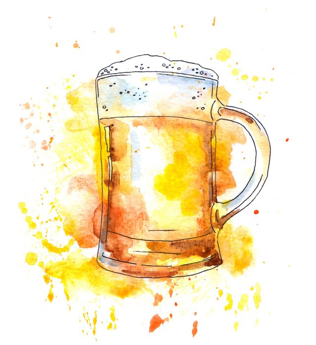 Sticker Ein Krug Bier mit Schaum Aquarellzeichnung