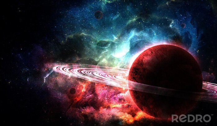 Sticker Ein unbekannter roter Planet mit Ringen