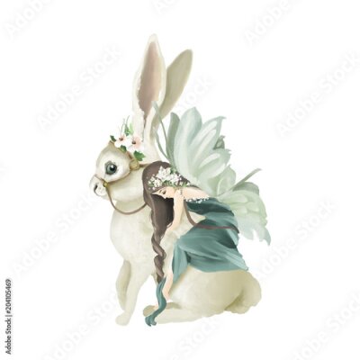 Poster Eine Fee sitzt auf einem Kaninchen