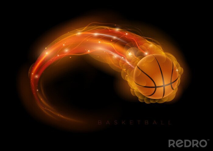 Sticker Eine Grafik eines Basketballs der wie ein feuriger Komet aussieht