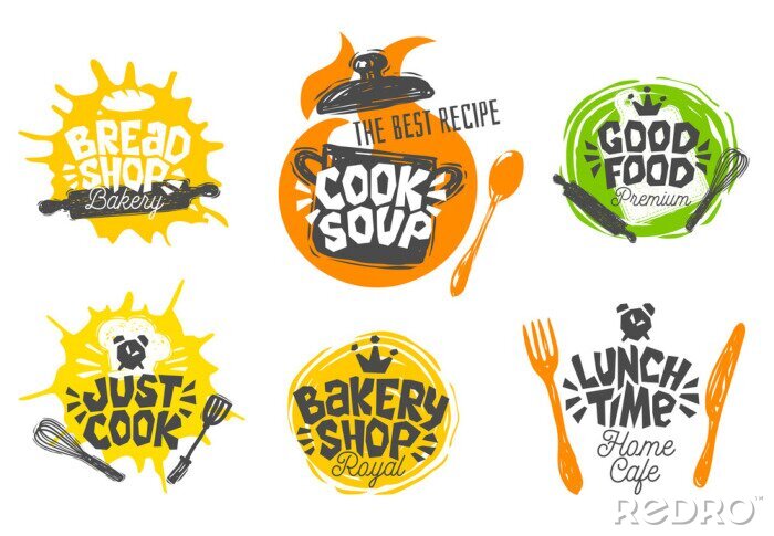 Sticker Eine Reihe farbenfroher kulinarischer Motive