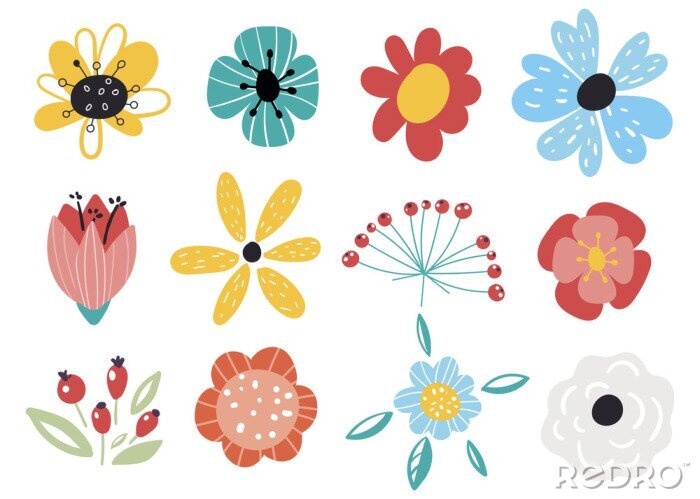 Sticker Einfache Grafiken, die Wiesenblumen darstellen