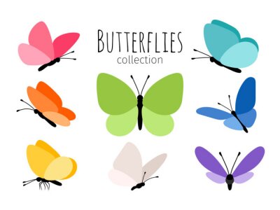 Sticker Einfache Grafiken von Schmetterlingen mit bunten Flügeln