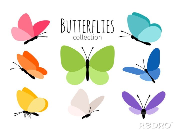 Sticker Einfache Grafiken von Schmetterlingen mit bunten Flügeln