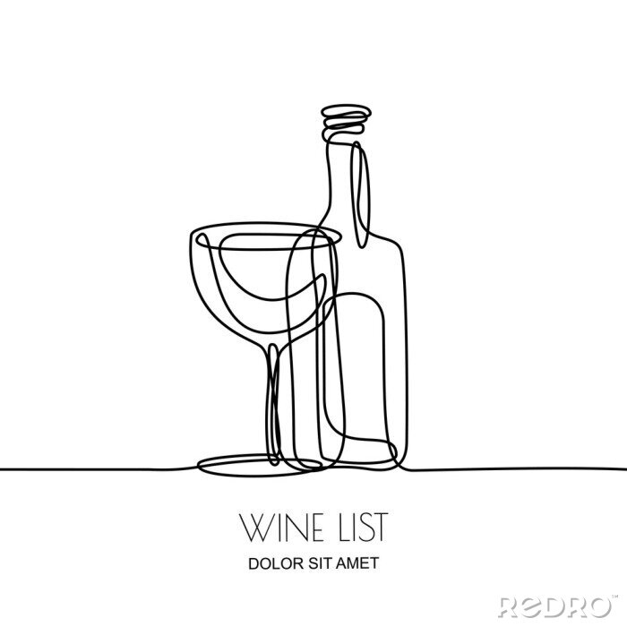 Sticker Einfache Zeichnung einer Flasche und eines Glases