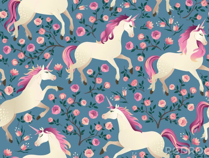 Sticker Einhörner und rosa Blumen