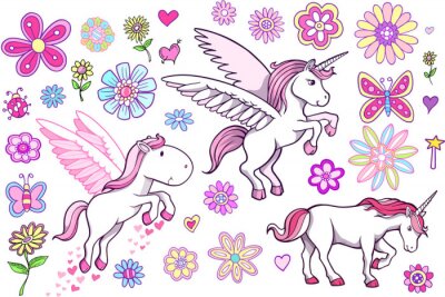 Sticker Einhörner unter Blumen