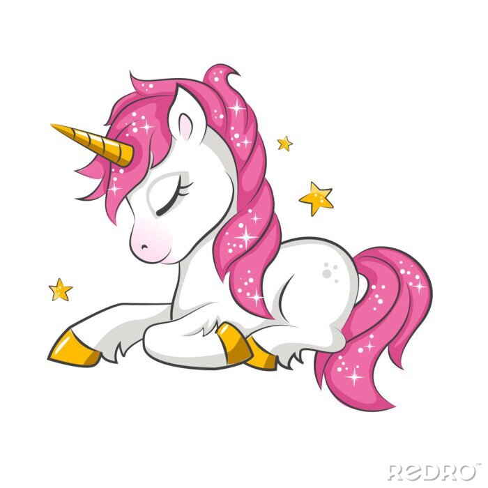 Sticker Einhorn mit rosa Mähne und Schweif