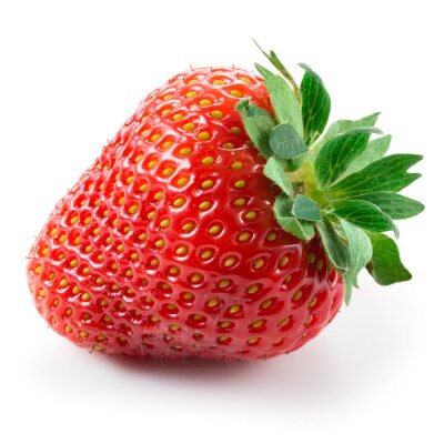 Sticker Einzelne Erdbeere mit Stiel Nahaufnahme