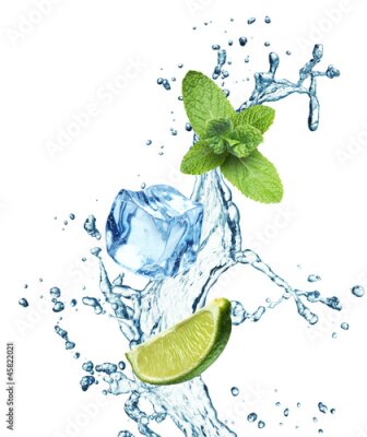Sticker Eiswürfel, Minze und Kalk auf einem weißen