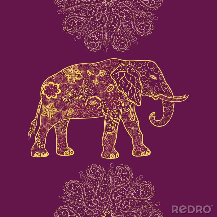 Sticker Elefant auf orientalischer Illustration