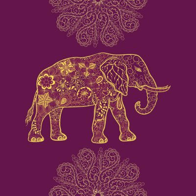 Sticker Elefant auf orientalischer Illustration