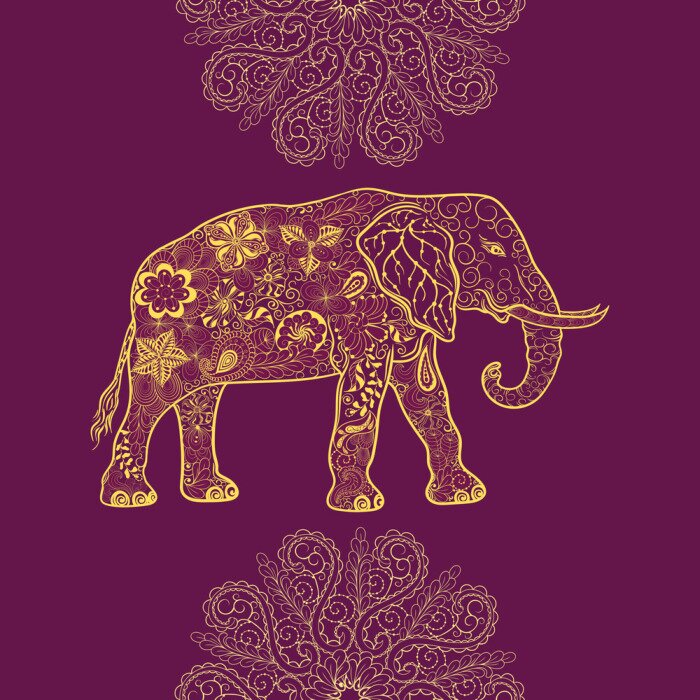 Sticker Elefant auf orientalischer Illustration