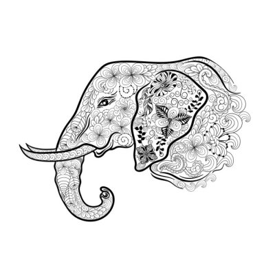 Sticker Elefant mit pflanzlichem Ornament