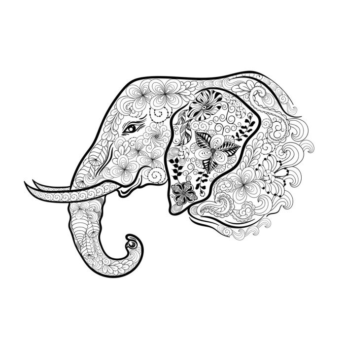 Sticker Elefant mit pflanzlichem Ornament