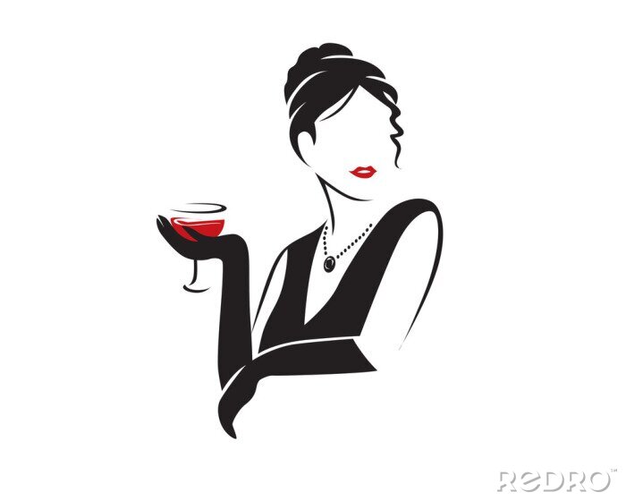 Sticker Elegante Frau mit einem Glas minimalistische Grafik