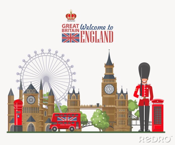 Sticker England Reise Vektor-Illustration. Urlaub in Großbritannien. Großbritannien Hintergrund. Reise nach Großbritannien.
