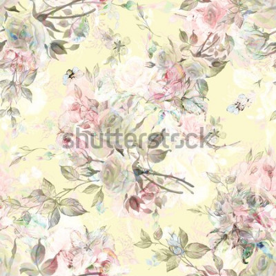 Sticker Englische Rosen auf gelbem Hintergrund