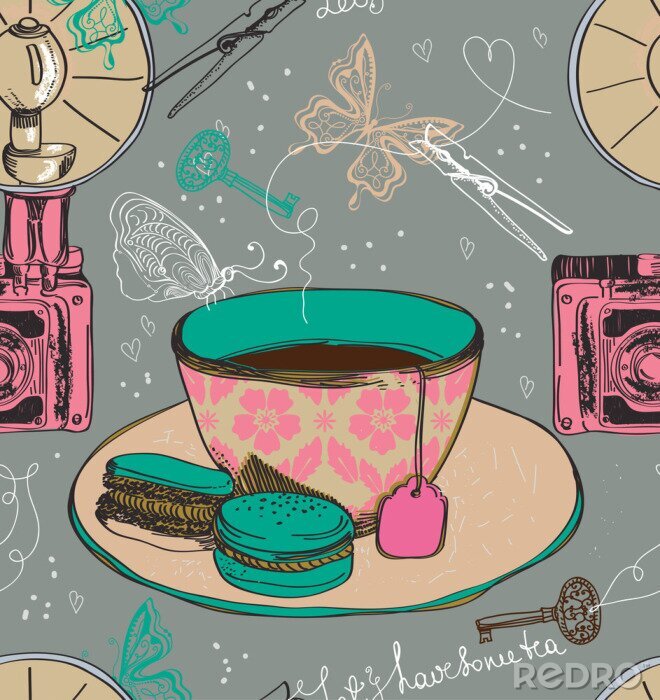 Sticker Englische Tasse auf grauem Hintergrund