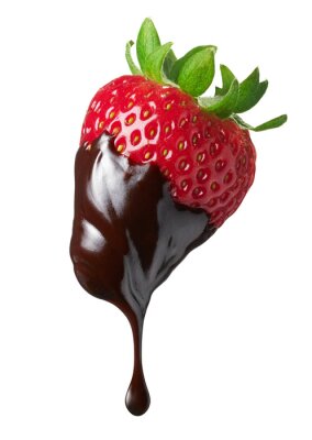 Sticker Erdbeere mit heruntertropfender Schokolade