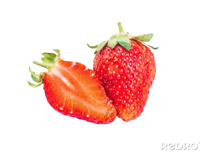 Sticker Erdbeeren frisch Foto auf weißem Hintergrund