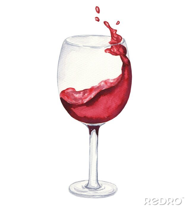 Sticker Erdbeerwein im Glas Aquarellzeichnung