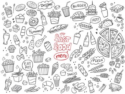 Sticker Essen Fast Food schwarz-weiße Grafik