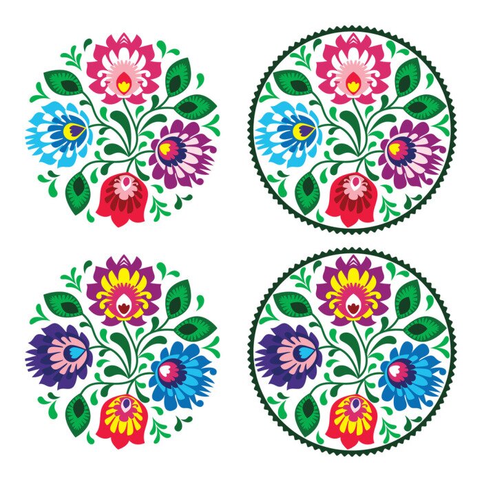 Sticker Ethnische Runde Stickerei mit Blumen - traditionelle polnische