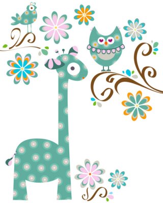 Sticker Eule und Giraffe