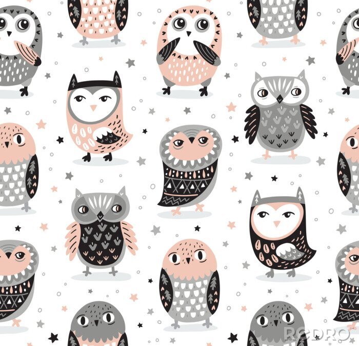 Sticker Eulen für Kinder in Grautönen