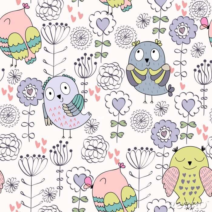 Sticker Eulen und zarte Blumen