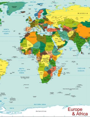 Sticker Europa Afrika Weltkarte Kontinent Land