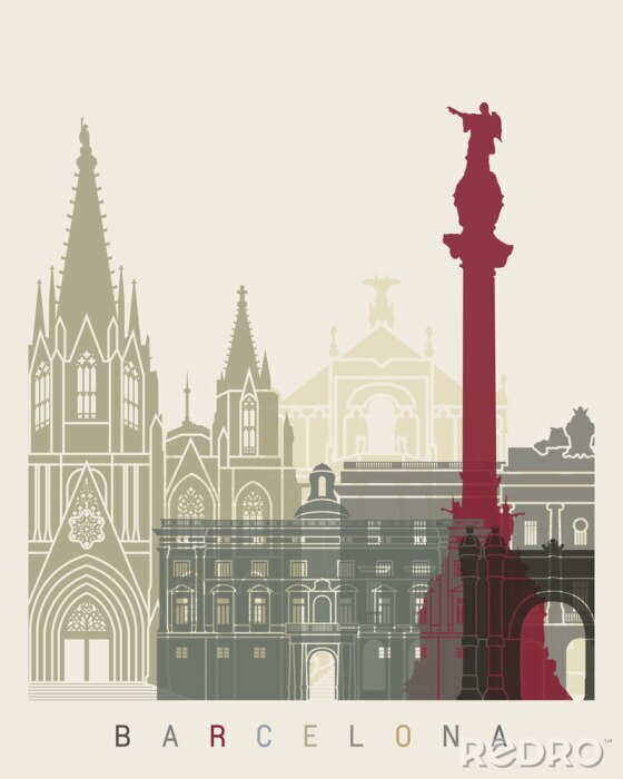 Sticker Europäische Stadt farbenfrohe Illustration von Barcelona